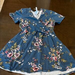 Xhilaration Blue Floral Wrap Mini Dress with Tie Waist